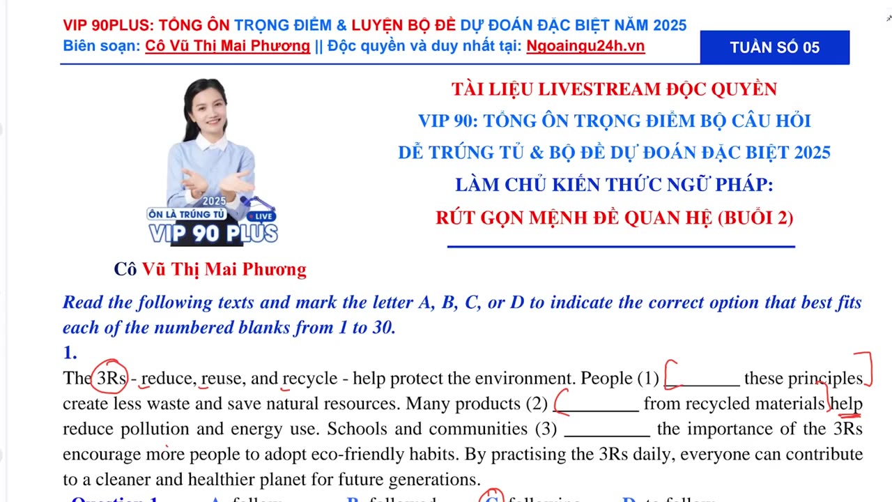 Làm chủ kiến thức Ngữ pháp Rút gọn mệnh đề quan hệ Buổi 2