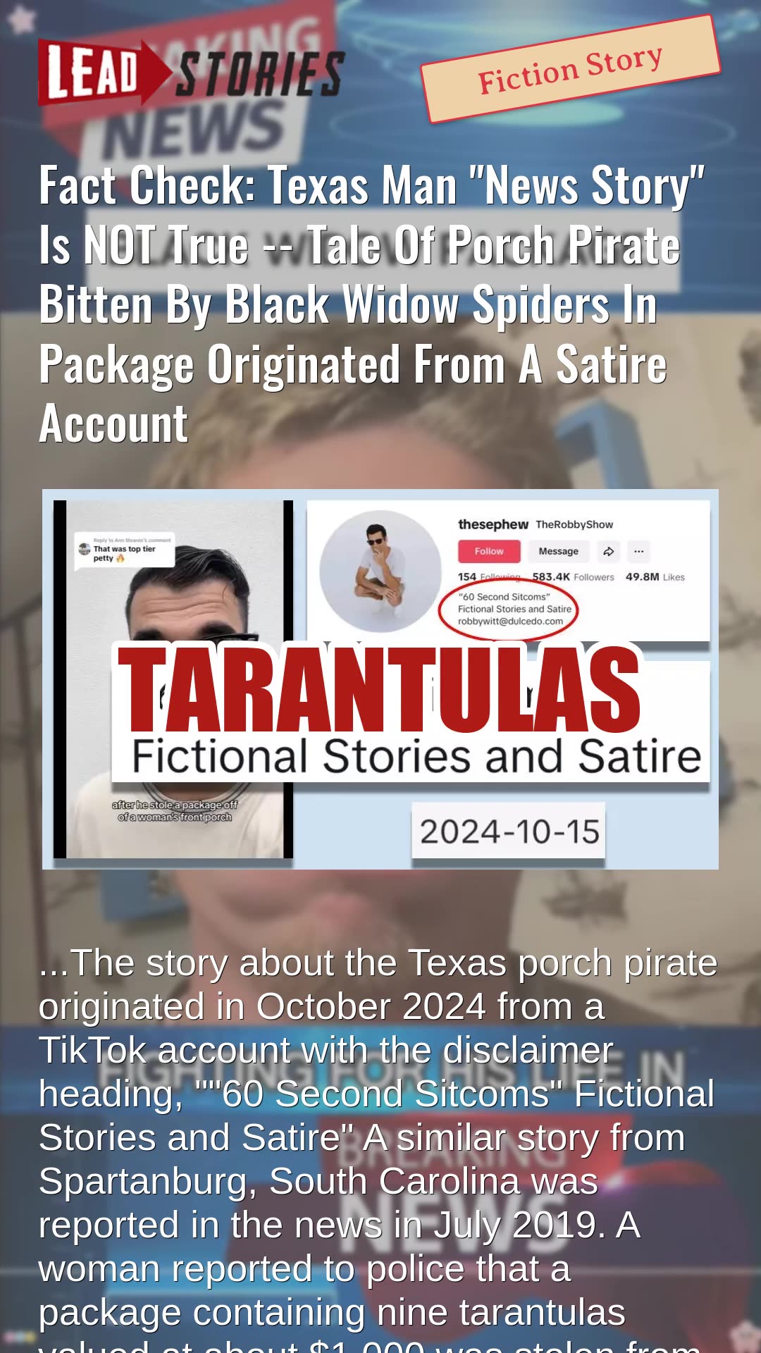 Fact Check: Porch Pirate Bitten By Black Widow Spiders In Package Story From Satire Account