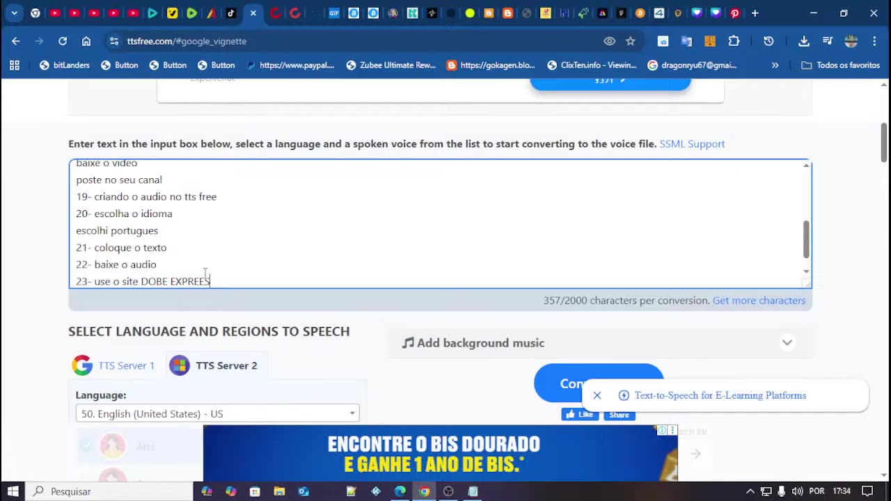 como funciona o youtube criando o audio no tts free
