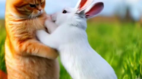 Brave Cat Vs Brave Rabbit #funnycats #cats