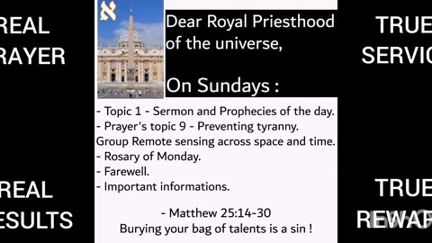 Prayer Schedule of the week