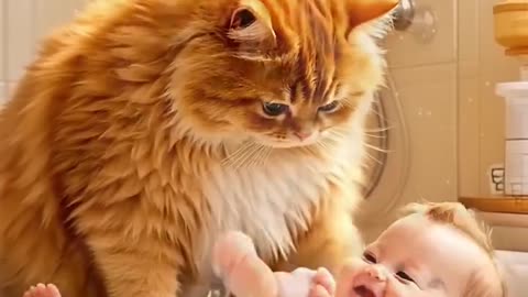 📹 the cat safe baby 🥺 Ai video 😍