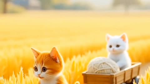 the small cat family grows rice living in the village #cat #shortvideo #catlover #farming#beautiful