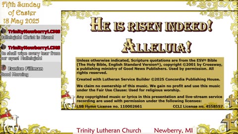 Cross Stream: Trinity LCMS Newberry — 5th Sunday of Easter