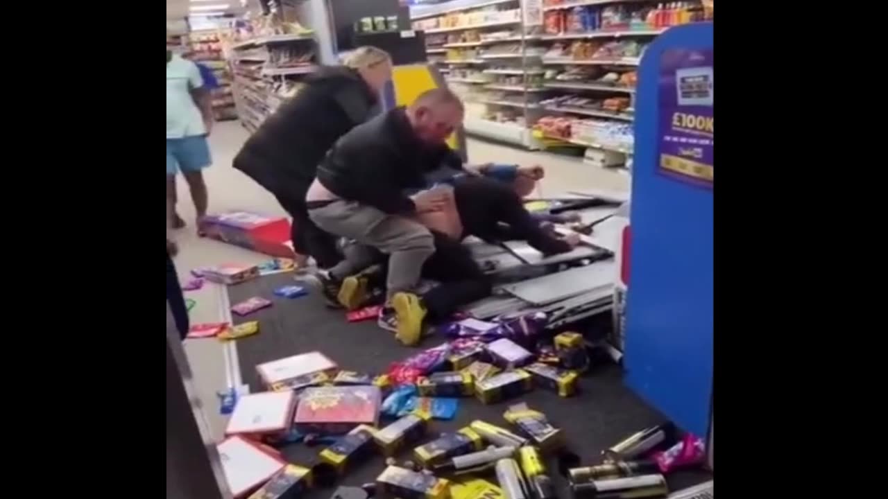 Grown Men Fight and Destroy Corner Store