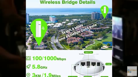 Gigabit Wireless Bridge with Mounts, 5.8G Point to Point Extender, 3KM Outdoor W