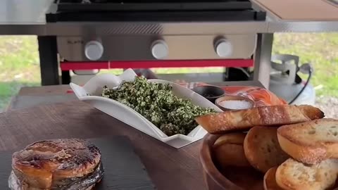 Grilled soysauce garlic ginger salmon and garlic bread,
