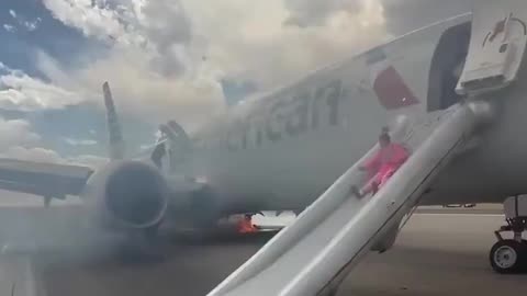 Panic at Denver Airport as American Airlines Flight 3023's left main wheel bursts i