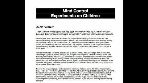 "Unveiling MK-Ultra: Jon Rappoport Explains US Government's Childhood Mind Control Experiments"