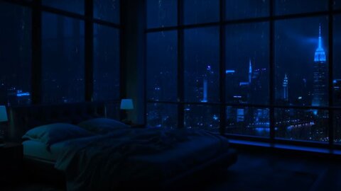 Nighttime Rain: Cozy Bedroom with Heavy Rain and Night View for Sleep 🌧️🌙💤