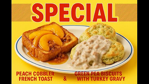 FlavorVille Peach Cobbler French Toast & Green Pea Biscuits with Turkey Gravy 🍑🍗