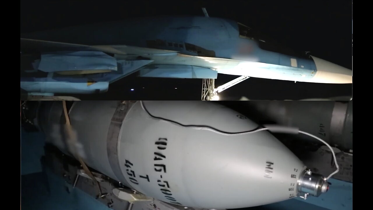 Night Flight on the Cockpit of Su-34 Fighter-Bomber to Deliver FAB-Bomb