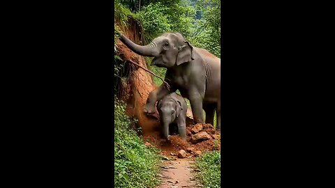 Elephant mother rescue her baby