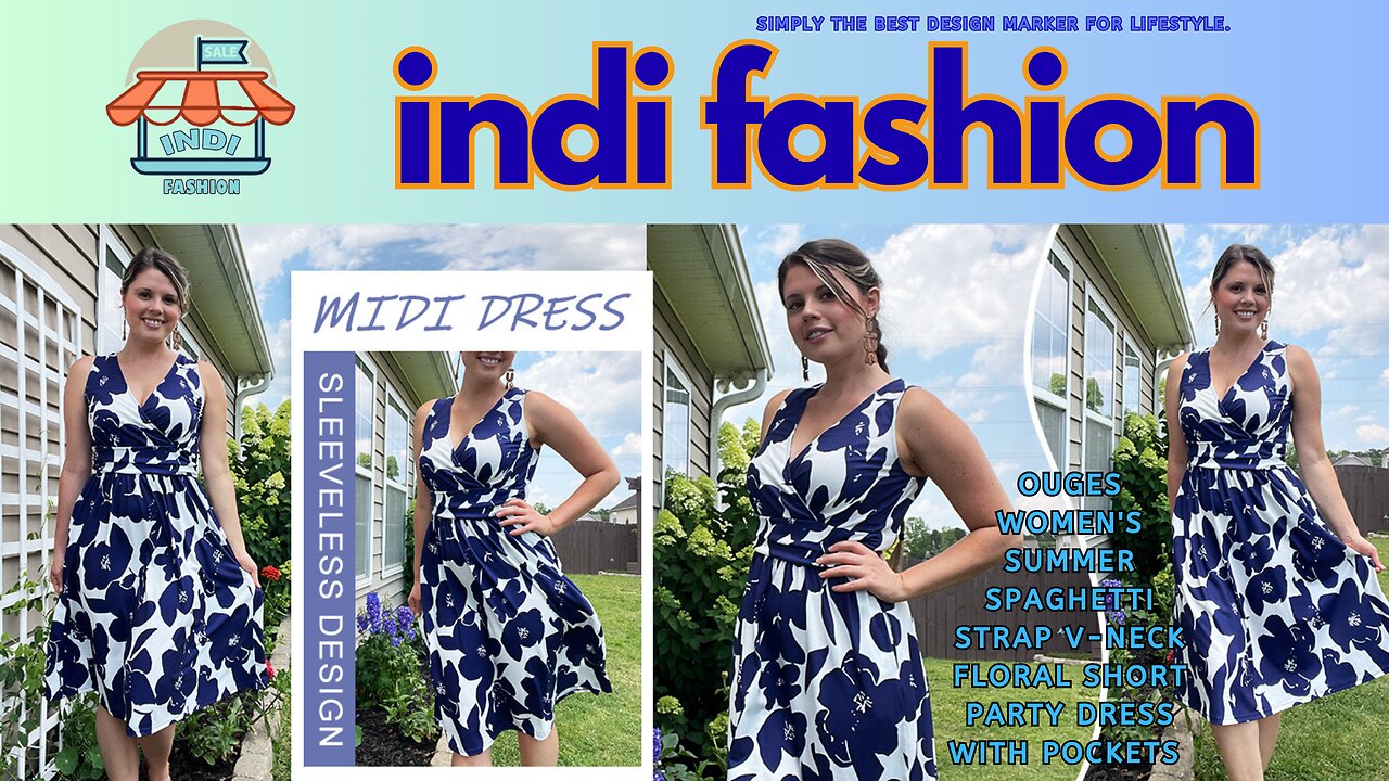 OUGES Women's Summer Spaghetti Strap V-Neck Floral Short Party Dress | Indifashion