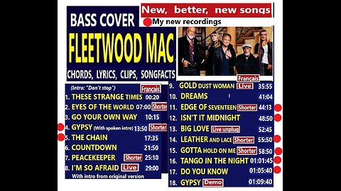 Bass cover FLEETWOOD MAC (New songs) _ Chords real-time, Lyrics, MORE