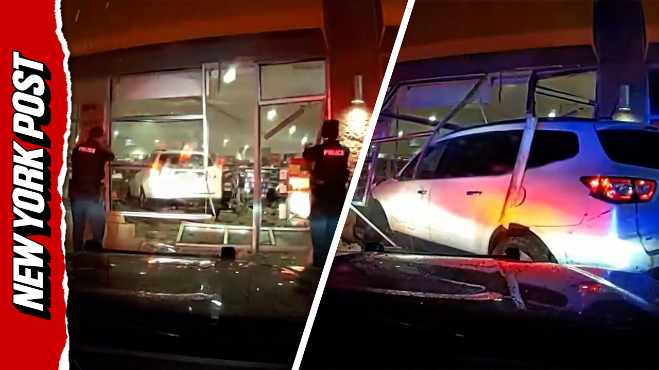 Suspect crashes into storefront during wild police chase
