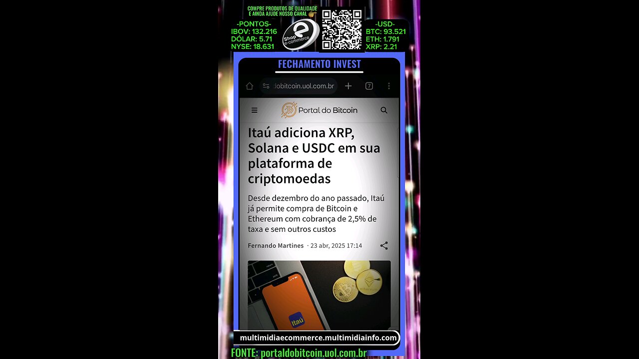 Itaú adiciona XRP, Solana e USDC em sua plataforma de criptomoedas.