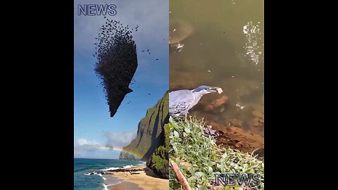 On one side, a bird's fishing technique. On the other side, a bird in flight.