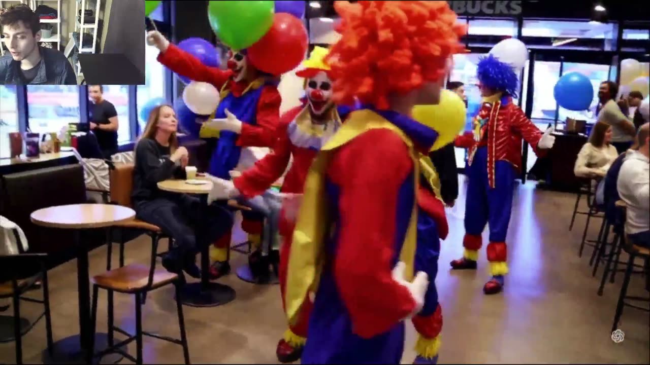 Outtake #3,021 Of The Clowns Roaming Around A Starbucks Store At A Fake Funny Parody Video