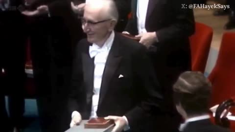 Hayek receiving his Nobel Prize (Econ, 1974)