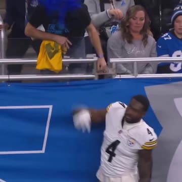 Pittsburgh Steelers wide receiver DK Metcalf throws a punch at a Detroit Lions fan