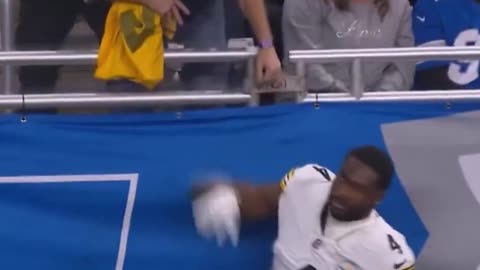 Pittsburgh Steelers wide receiver DK Metcalf throws a punch at a Detroit Lions fan