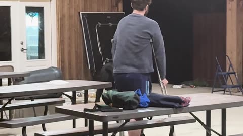 Saved Man With Crutches From Bear Attack