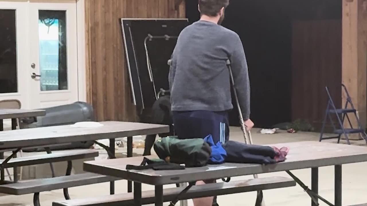 Saved Man With Crutches From Bear Attack