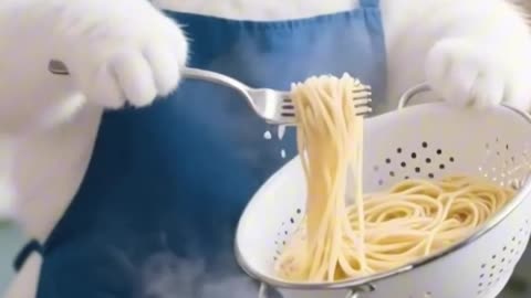 AI Chef Cat Cooks Spaghetti and Meatballs