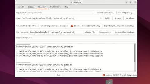 DEMO cryptogui (free open-source software) - 2 users exchanging an encrypted message