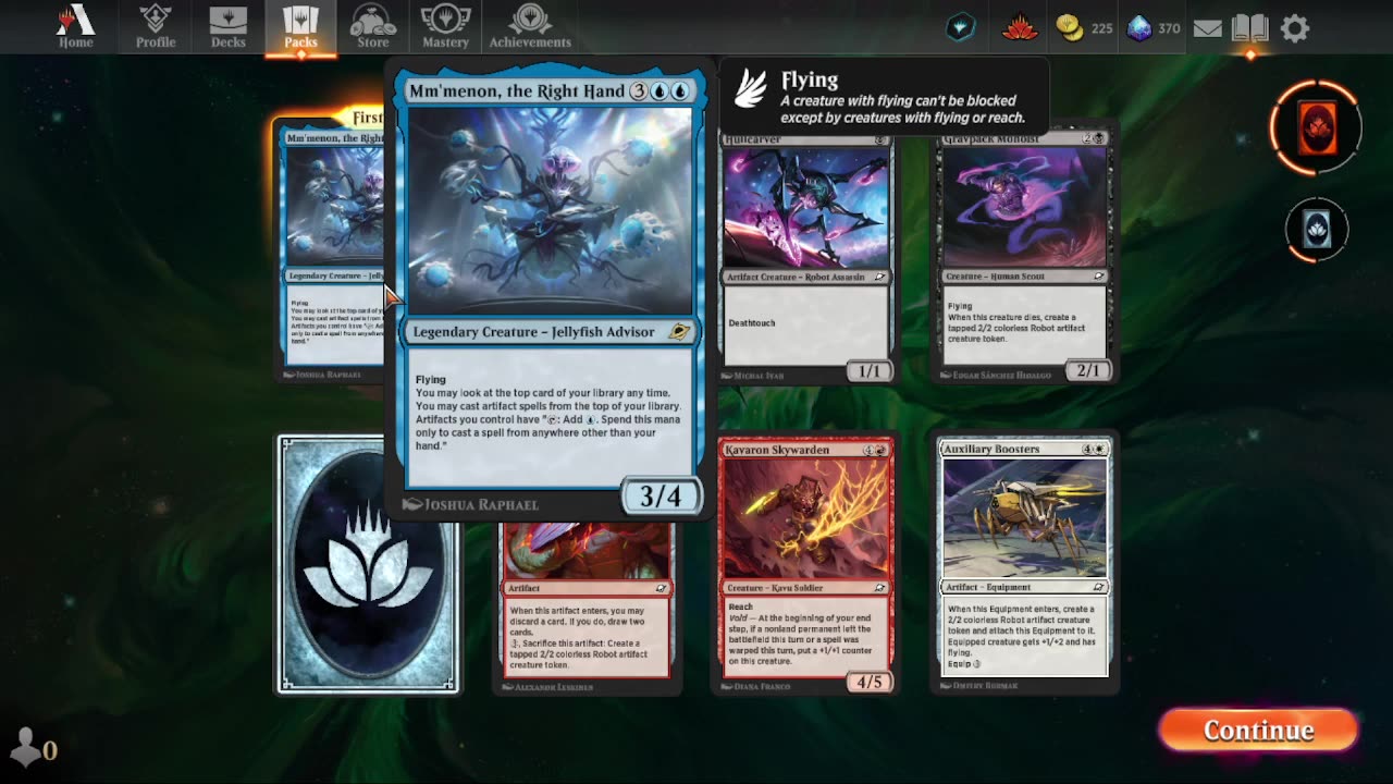 Magic: The Gathering Arena pack opening.