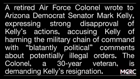 RETIRED AIR FORCE COLONEL TO AZ DEM SENATOR MARK KELLY: "RESIGN"