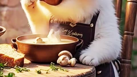 Cute Cat Chef + Creamy Mushroom Recipe = 😂🍄