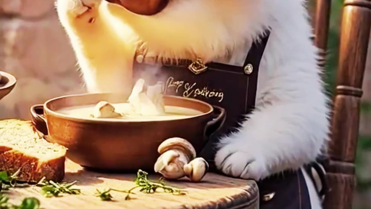 Cute Cat Chef + Creamy Mushroom Recipe = 😂🍄