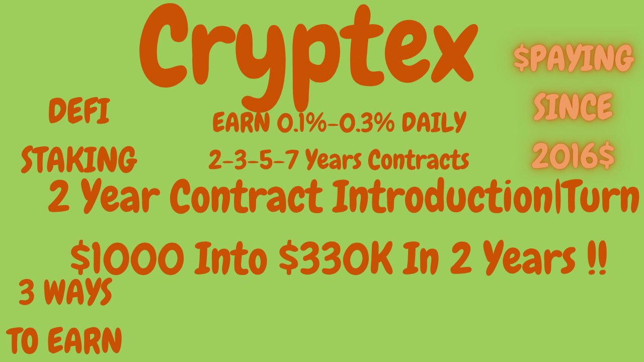 *Cryptex Update*|2 Year Contract Introduction Video~Turn $1K Into $330K In 2 Years !