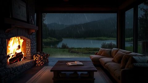 Thunderstorm Evening by the Hearth | Peaceful Rain & Warm Fireplace