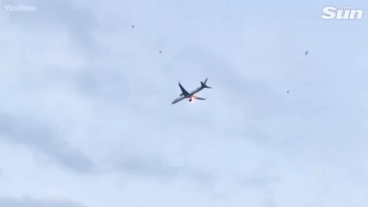 Boeing 757 engine catches fire seconds after plane takes off in Greece