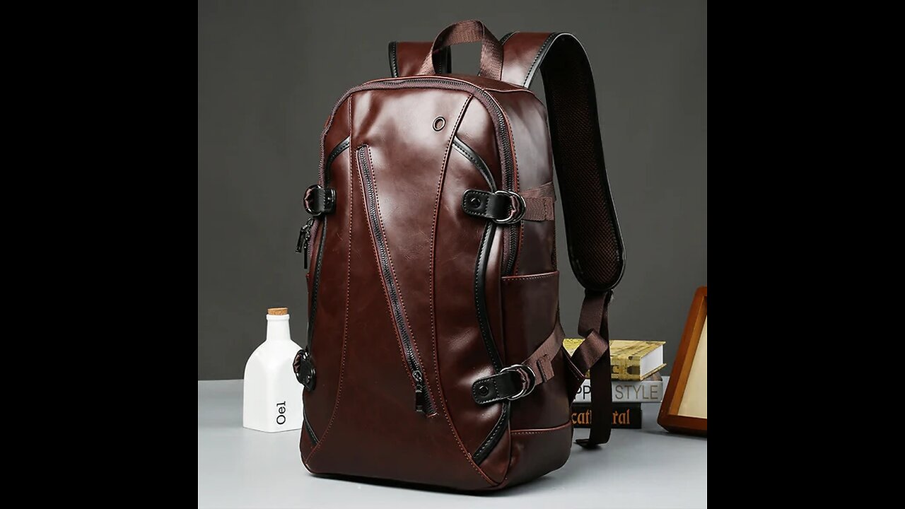 Brown Business Leather Backpack, with Easy-to-carry Top Handle for Travel, Work and Outdoors