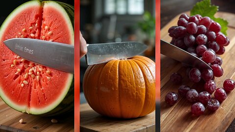Fresh Veggie Cutting ASMR | Pumpkin, Grapes & Tomato Slicing