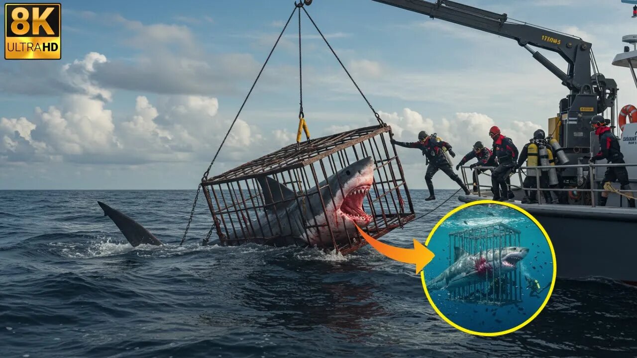Great White Shark Attacks Iron Cage – Heart-Pounding Dive Encounter! 🦈🔥
