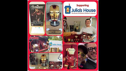 ROBERT DOWNEY JR ⭐ signed Ironman 🔴🟡 toy gloves donated to Julia's House children's charity 💛