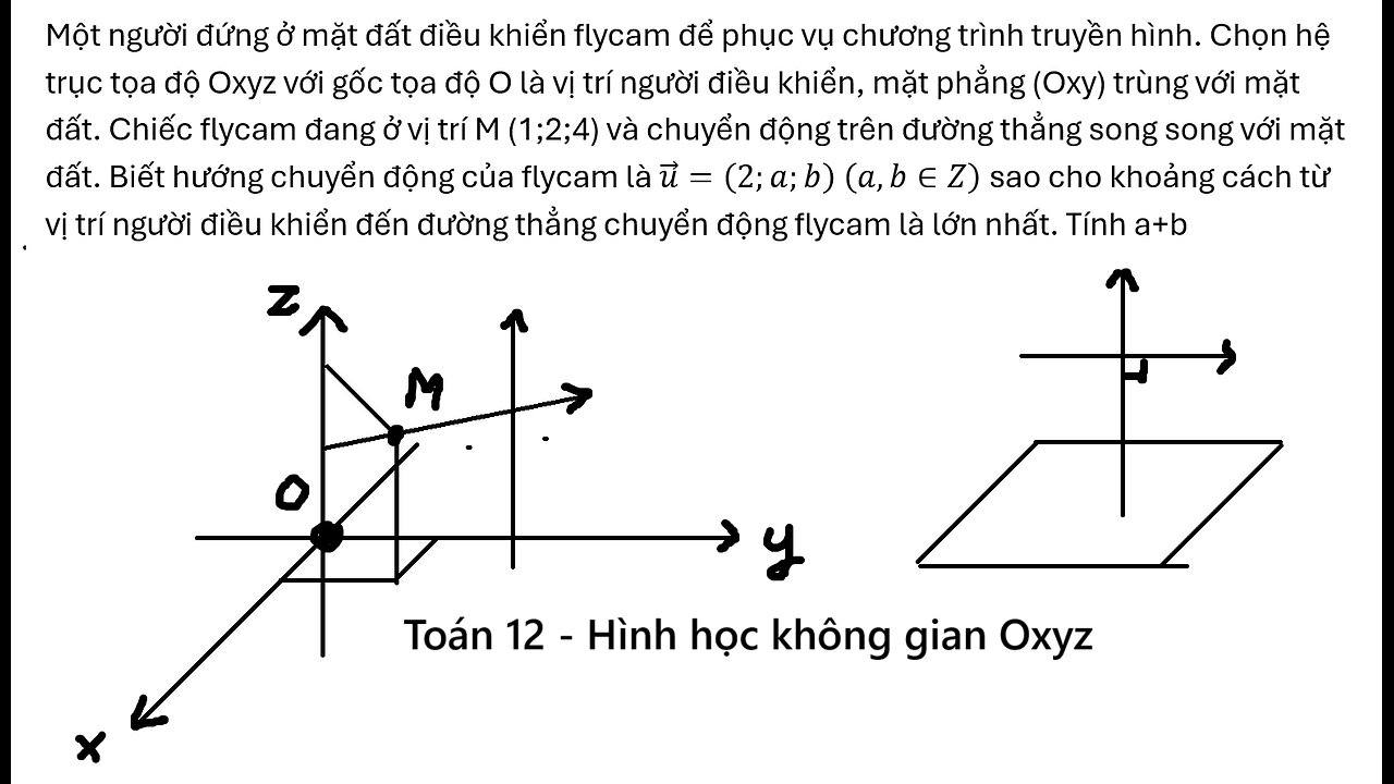 Toán 12: Một người đứng ở mặt đất điều khiển flycam để phục vụ chương trình truyền hình.