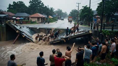 The Moment the Bridge Almost Swept Away by Heavy Floods!