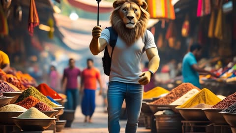 ANIMATED LION WALKING ON THE STREET OF INDIA#ANIMATION