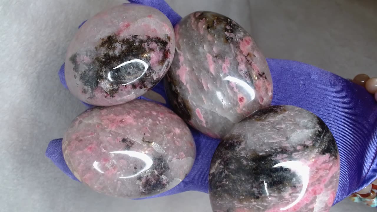 Beautiful Blossom Rhodonite Palm Stones Set of 4