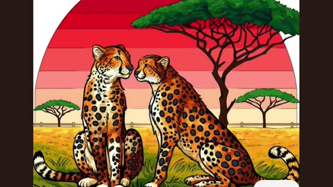 Illustration of Two Cheetahs in an African Safari During Sunset