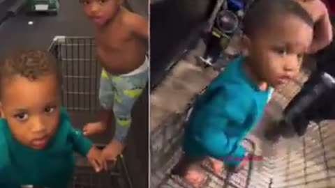 Video of a Woman Finding Two unattended, young children in a store pa...