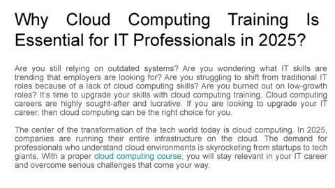 Why Cloud Computing Training Is Essential for IT Professionals in 2025?