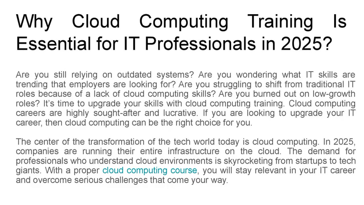 Why Cloud Computing Training Is Essential for IT Professionals in 2025?