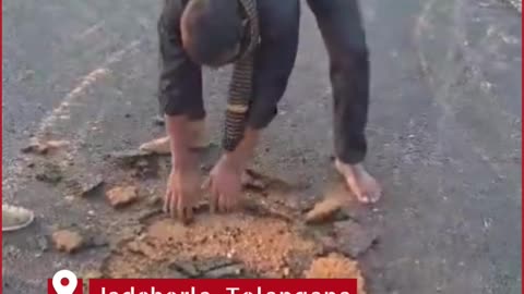 Locals Outrage as Contractor Lays Substandard Road by Spreading Bitumen on Bare Soil in Jadcherla